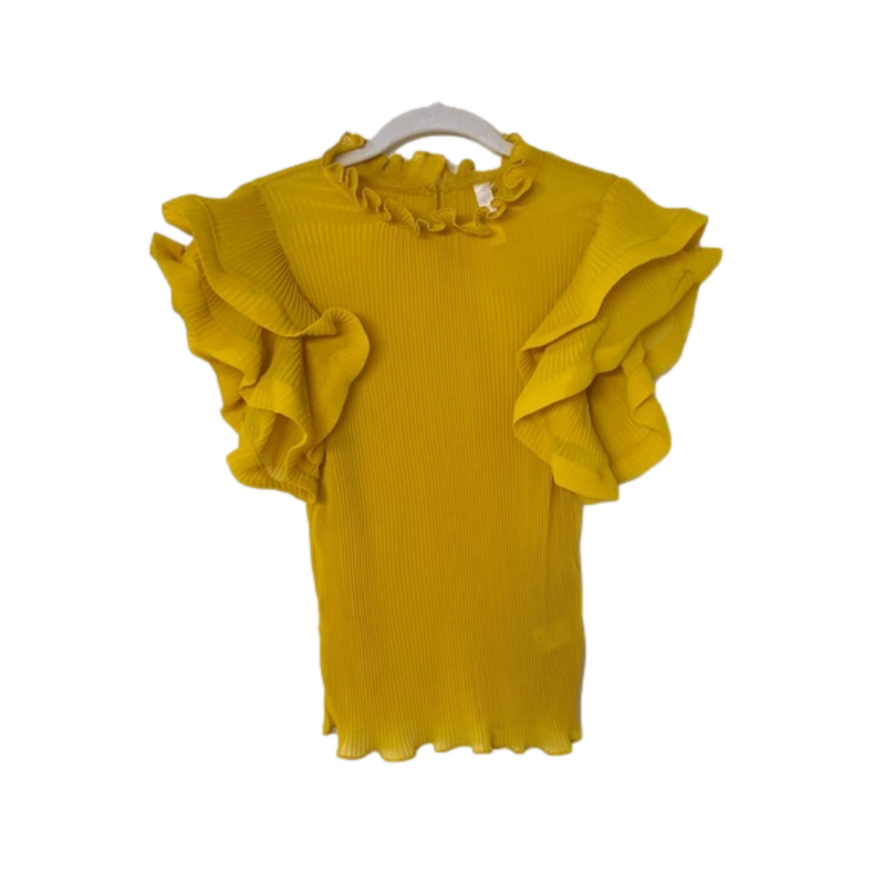 Lovesong Mustard Ruffle Sleeve Blouse - Picture 2 of 10